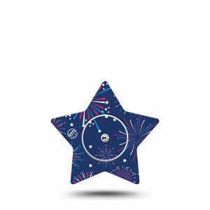 ExpressionMed Night Sky Celebration Freestyle Libre 2 Star Shape Tape, Abbott Lingo,  Single Tape and Single Sticker Independence Day Firework Adhesive Tape CGM Design