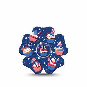 ExpressionMed Patriotic Cupcakes Freestyle Libre 3 and Libre 3 Plus Flower Shape Tape Single Tape and Single Sticker Red Cupcakes, Overlay Tape CGM Design