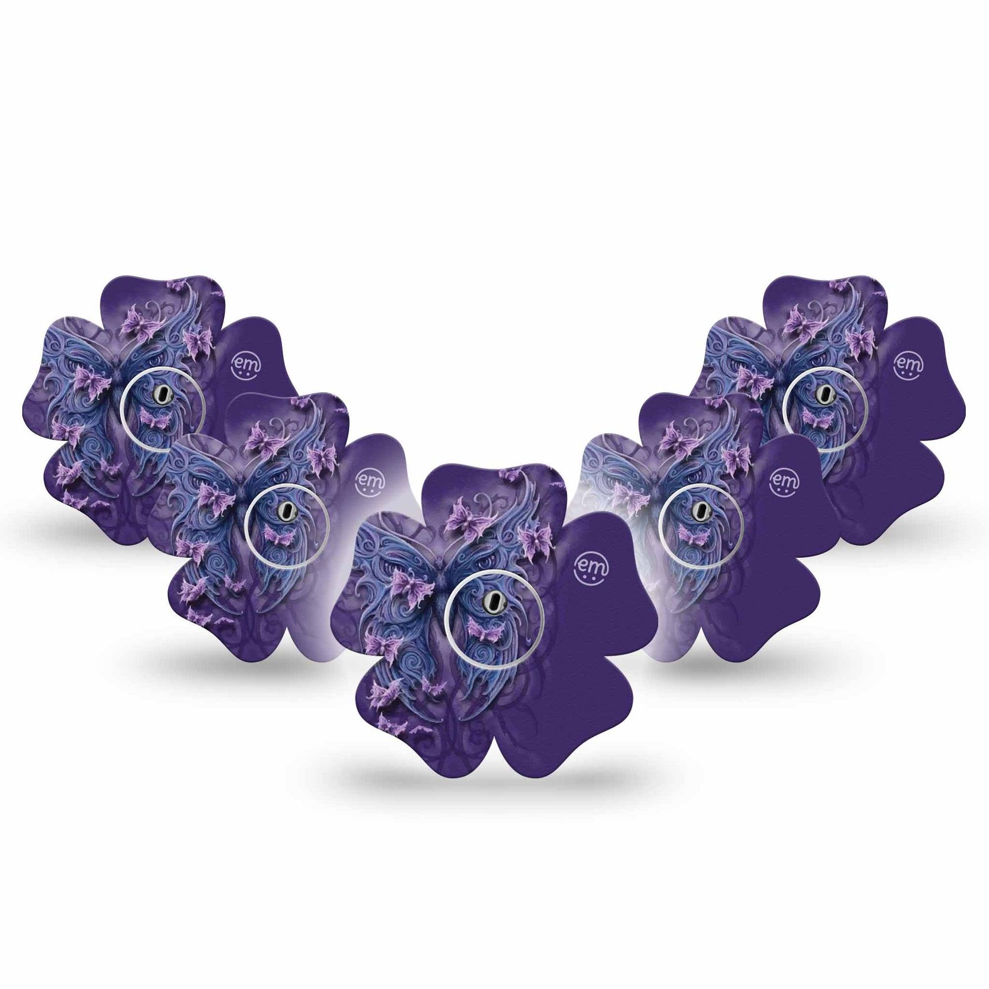 ExpressionMed Purple Butterfly Freestyle Libre 3and Libre 3 Plus Flower Shape Tape 5-Pack Tape and 5-Pack Sticker Purple Beauty, Plaster CGM Design