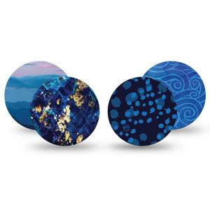 ExpressionMed Deep Currents Variety Pack Freestyle Libre 3 and Libre 3 Plus Overpatch, 4-Pack Tape Variety, Moody Blue Geometrical Patterns, Adhesive Patch CGM Design