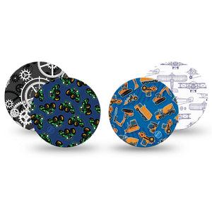 ExpressionMed Mighty Machines Variety Pack Freestyle Libre 3 and Libre 3 Plus Overpatch, 4-Pack Tape Variety Motor Vehicles, Adhesive Patch CGM Design