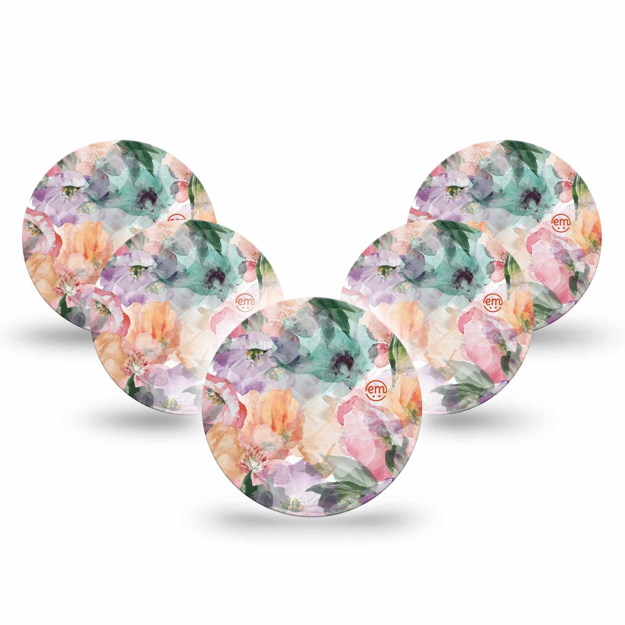 ExpressionMed Flower Clouds Freestyle Libre 3 Overpatch 5-Pack Tape Soft-Colored Textured Florals, Adhesive Patch CGM Design