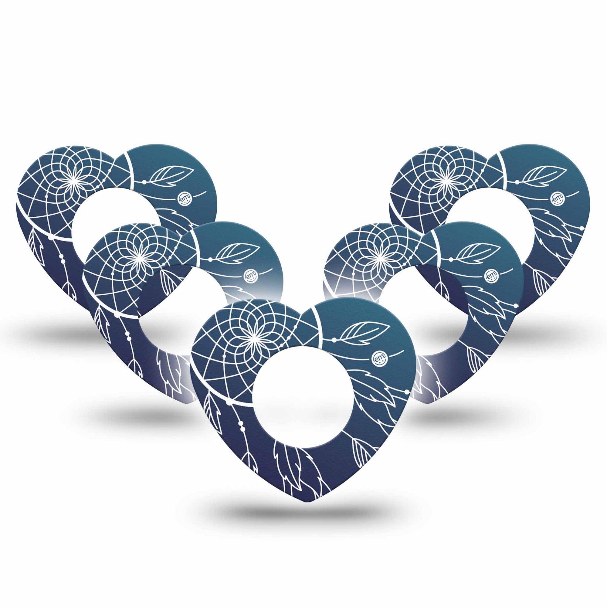 ExpressionMed Blue Dreamcatcher Freestyle Libre 2 and Libre 2 Plus Heart Shape Tape, Abbott Lingo, 5-Pack Tape Ocean Hues Plaster CGM Design
