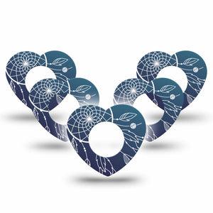ExpressionMed Blue Dreamcatcher Freestyle Libre 2 and Libre 2 Plus Heart Shape Tape, Abbott Lingo, 5-Pack Tape Ocean Hues Plaster CGM Design