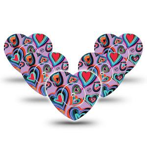 ExpressionMed Neon Hearts Freestyle Libre 2 and Libre 2 Plus Heart Shape Tape, Abbott Lingo,  5-Pack Tape & 5-Pack Sticker Colorful Hearts, Adhesive Patch CGM Design