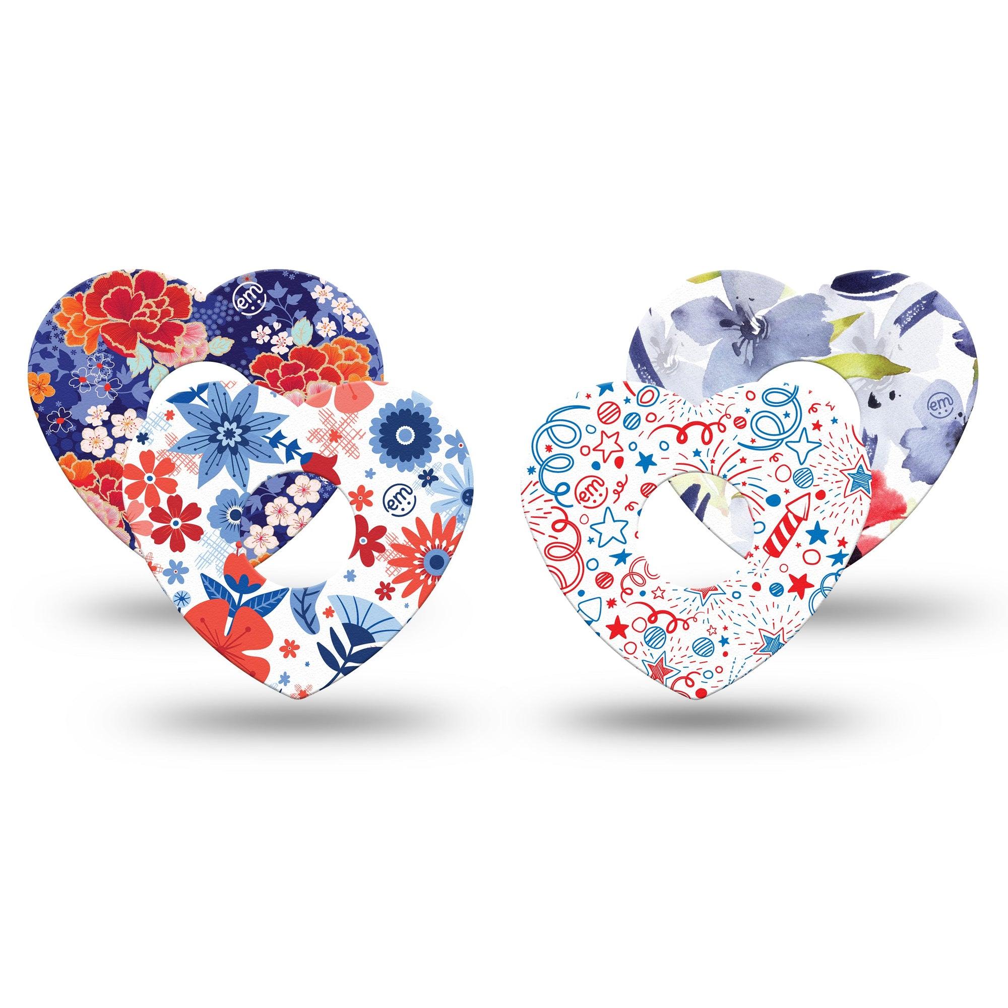 ExpressionMed Summer Flowers Freestyle Libre 3 Heart Shape Tape 4-Pack Variety American Theme Flowers Patch CGM Design