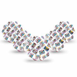 ExpressionMed Vintage Music Tapes Freestyle Libre 3 and Libre 3 Plus Flower Shape Tape 5-Pack Tape and 5-Pack Sticker Retro Colored Tapes, Plaster CGM Design