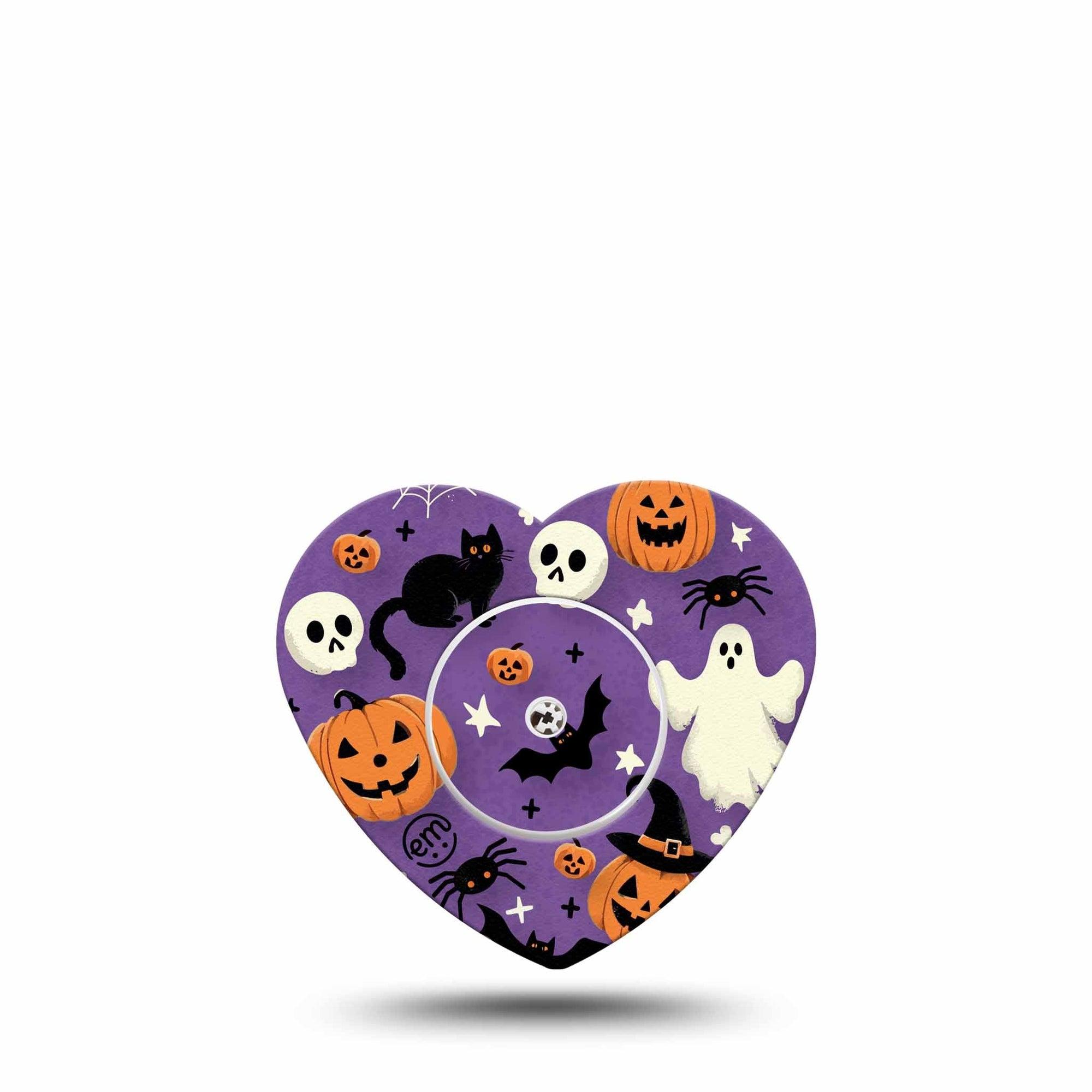 ExpressionMed Happy Halloween Freestyle Libre 2 Heart Shape Tape, Abbott Lingo,  Single Tape and Single Sticker Fun Purple Halloween Motifs Adhesive Patch CGM Design