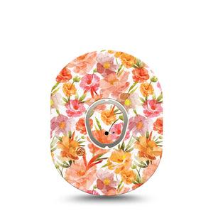 ExpressionMed Peach Dusk Dexcom G7 Sticker and Tape, Dexcom Stelo Glucose Biosensor System, Dreamy Orange Petals, Vinyl Sticker and Tape Pairing Continuous Glucose Monitor Design