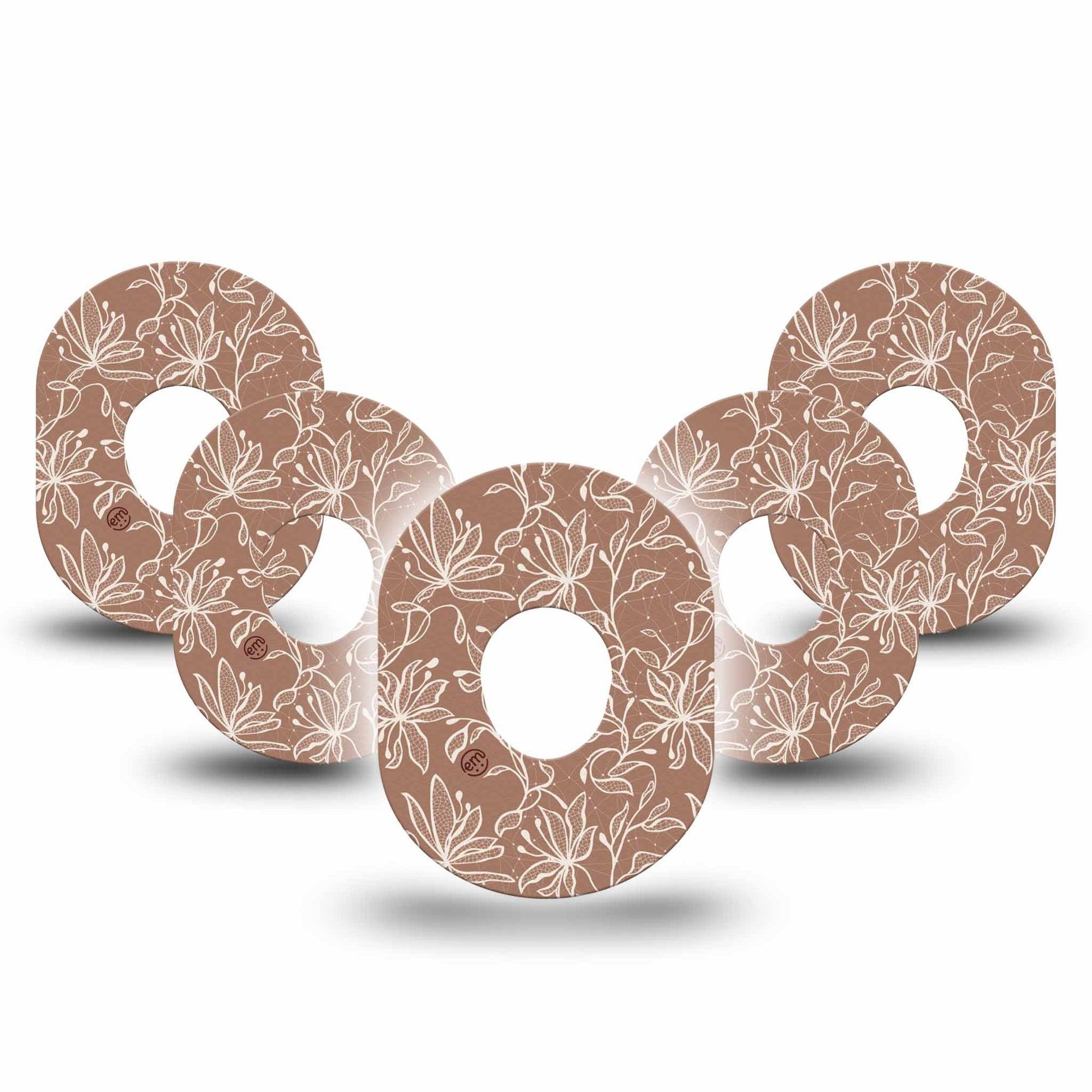 ExpressionMed Mocha Mousse Lace Dexcom G7 Tape, Dexcom Stelo Glucose Biosensor System, 5-Pack Tape Summer Floral Mocha, Overlay Tape CGM Design