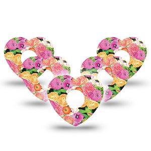 ExpressionMed Hand Painted Flowers Freestyle Libre 3 Heart Shape Tape 5-Pack painting of pink flowers Overlay Patch CGM Design