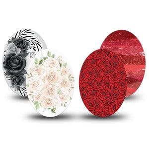 ExpressionMed Crimson Bloom Variety Pack Medtronic Guardian Enlite Universal Oval, 4-Pack Tape Red gray roses Best Covers for CGM