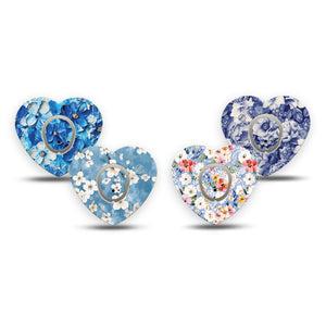 ExpressionMed Blue Petals Dexcom G7 and Dexcom Stelo Glucose Biosensor System Heart, tape and sticker  Soft and deep blues Vinyl Decoration for CGM