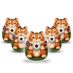 ExpressionMed Playful Tiger Dexcom G7 and Dexcom Stelo Glucose Biosensor System, 5-Pack Tape and 5-Pack Sticker jungle soccer style Accessories for Continuous Glucose Monitor