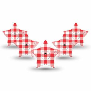 ExpressionMed Red Gingham Freestyle Libre 3 and Libre 3 Plus Star, 5-Pack Tape and 5-Pack Sticker vintage picnic plaid Fixing Ring Patch for Continuous Glucose Monitor
