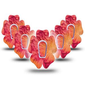 ExpressionMed Ruffles Dexcom G6 Flower, 5-Pack Tape and 5-Pack Sticker Orange red ombre Fixing Ring Patch for Continuous Glucose Monitor