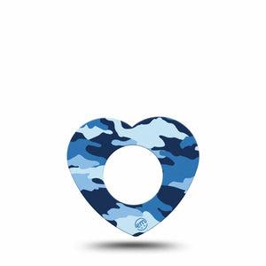 ExpressionMed Blue Camo Freestyle Libre 2 and Libre 2 Plus Heart Shape Tape, Abbott Lingo, Single Tape Camo Style Plaster CGM Design