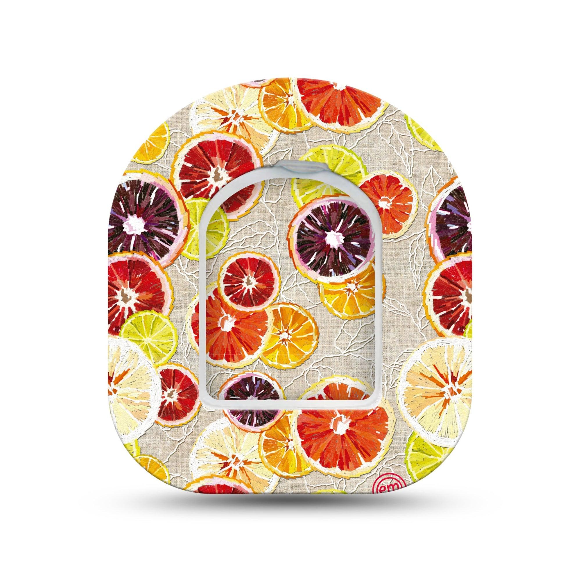 ExpressionMed Citrus Slices Omnipod Surface Center Sticker and Mini Tape Tasty Fruits Themed Vinyl Sticker and Tape Design Pump Design