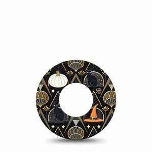 ExpressionMed Art Deco Halloween Freestyle Libre and Libre 2 Plus Tape, Abbott Lingo, Single Tape Vintage Style Spooky Motifs, Fixing Ring Tape Continuous Glucose Monitor Design