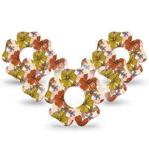 ExpressionMed Burnt Orange Floral Infusion Set Flower Shape Tape 10-Pack Floral Line-Art Themed Continuous Glucose Monitor Design