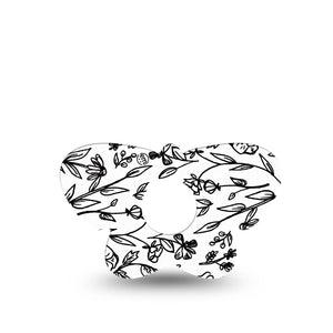 ExpressionMed Custom Black and White Floral Freestyle Libre 3 and Libre 3 Plus Butterfly Shape Tape Single Tape Black White Art Overlay Tape CGM Design