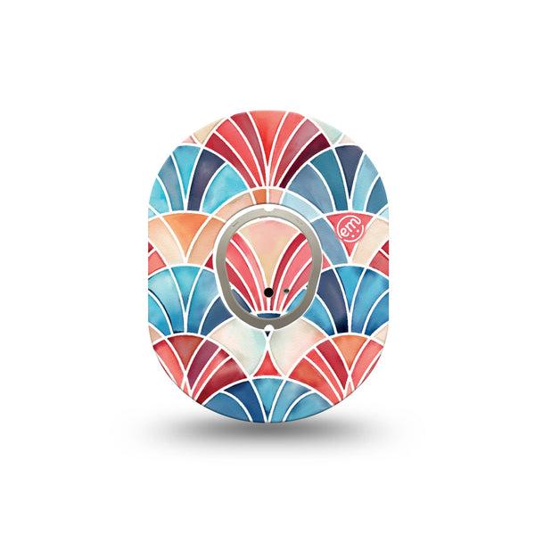 ExpressionMed Watercolor Fan Dexcom G7 and Dexcom Stelo Glucose Biosensor System Mini, Single Tape and Single Sticker Fun arched fan print Waterproof Sensor Cover for CGM