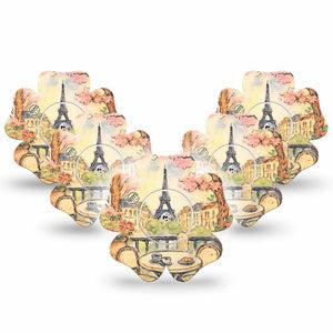 ExpressionMed Café Terrace Freestyle Libre, Libre 2 Plus, and Abbott Lingo Flower, 5-Pack Tape and 5-Pack Sticker Eiffel tower painting Waterproof Plaster for Continuous Glucose Monitor