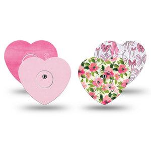 ExpressionMed Soft Pink Freestyle Libre 3 and Libre 3 Plus Heart, tape and sticker  Soft pink patterns Patch for CGM