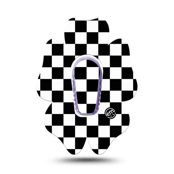 ExpressionMed Checkered Dexcom G6 Flower Shape Tape Single Tape and Single Sticker Vintage Checker, Adhesive Patch Continuous Glucose Monitor Design