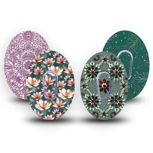 ExpressionMed Sage Petals Variety Pack Dexcom G6 Tape, 4-Pack Tape and 4-Pack Sticker Variety, Mossy Green Bouquet, Plaster Continuous Glucose Monitor Design