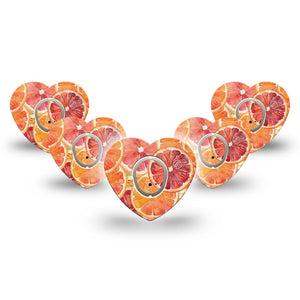 ExpressionMed Oranges Dexcom G7 and Dexcom Stelo Glucose Biosensor System Heart, 5-Pack Tape and 5-Pack Sticker Watercolor citrus Overlay Patch for Continuous Glucose Monitor