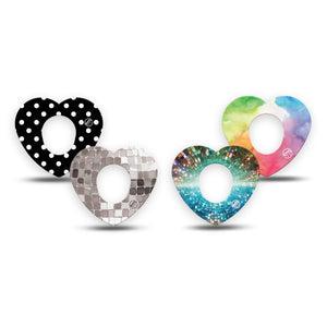 ExpressionMed Disco Pop Dexcom G7 and Dexcom Stelo Glucose Biosensor System Heart, 4-Pack Tape retro pop aesthetic Fixing Ring Tape for Continuous Glucose Monitor