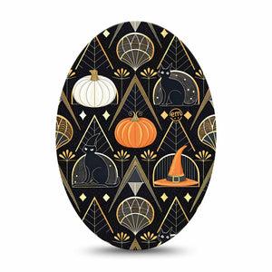 ExpressionMed Art Deco Halloween Medtronic Guardian Enlite Universal Oval, Single Tape Geometric Halloween Style, Plaster CGM Design