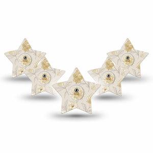 ExpressionMed Sketched Peonies Freestyle Libre 3 and Libre 3 Plus Star, 5-Pack Tape and 5-Pack Sticker Delicate peony outlines Fixing Ring Patch for Continuous Glucose Monitor