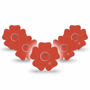 ExpressionMed Cherry Red Freestyle Libre 3 and Libre 3 Plus Flower Shape Tape, 5-Pack Tape and 5-Pack Sticker Solid Shade Of Red, Overlay Tape CGM Design