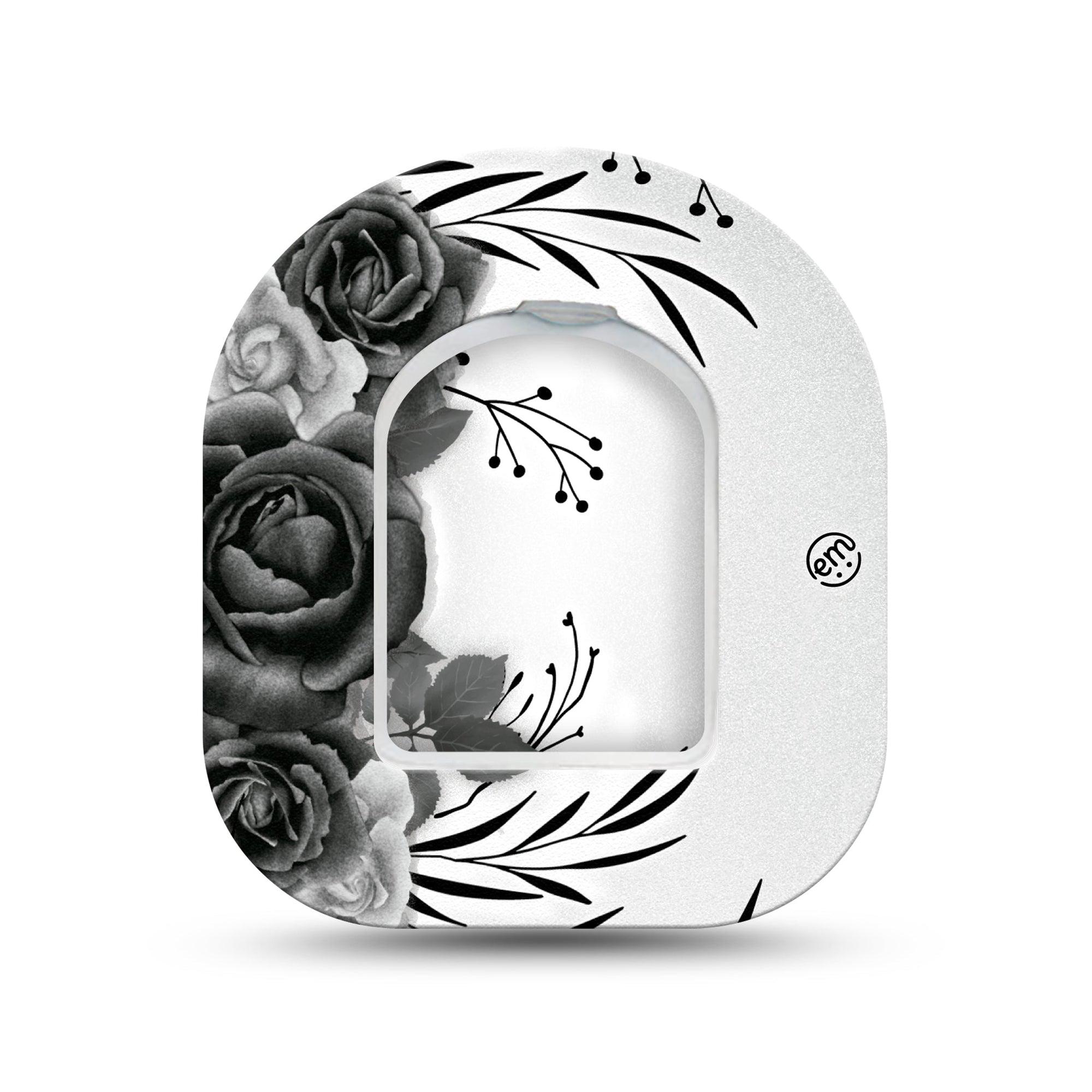 ExpressionMed Tattoo Rose Omnipod Surface Center Sticker and Mini Tape Floral Tattoo Inspired Vinyl Sticker and Tape Design Pump Design