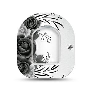 ExpressionMed Tattoo Rose Omnipod Surface Center Sticker and Mini Tape Floral Tattoo Inspired Vinyl Sticker and Tape Design Pump Design