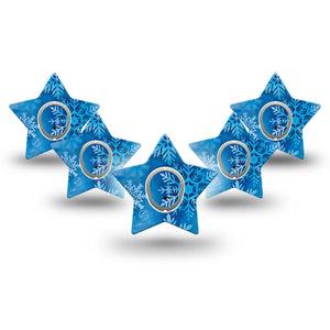 ExpressionMed Falling Snow Dexcom G7 Star Shape Tape, Dexcom Stelo Glucose Biosensor System, 5-Pack Tape and 5-Pack Sticker Ice Crystals, Overlay Patch CGM Design