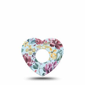 ExpressionMed Botanical Blooms Freestyle Libre 3 Heart Shape Tape Single Watercolor Purple Floral Patch CGM Design