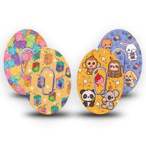 ExpressionMed Sugar Rush Variety Pack Dexcom G6 Tape, 4-Pack Tape and 4-Pack Sticker Variety Adorable Animals and Treats, Plaster Continuous Glucose Monitor Design
