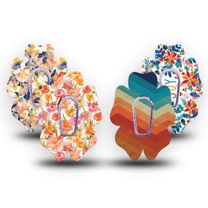 ExpressionMed Jewel Tone Glow Variety Pack Dexcom G6 Flower Shape Tape, 4-Pack Tape and 4-Pack Stickers Variety Fall Florals, Adhesive Patch Continuous Glucose Monitor Design