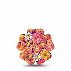 ExpressionMed Groovy Freestyle Libre 2 Flower Shape Tape, Abbott Lingo,  Single Tape and Single Sticker Flower Smiley Faces Fixing Ring Tape CGM Design