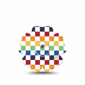 ExpressionMed Rainbow Checkerboard Freestyle Libre 3 and Libre 3 Plus Flower Shape Tape Single Tape and Single Sticker Grid Checkered Rainbow, Plaster CGM Design