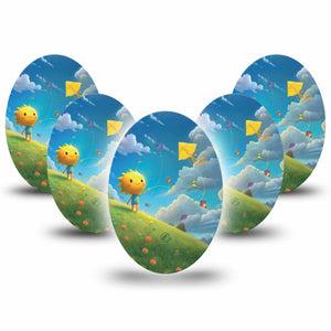 ExpressionMed Summer Kite Medtronic Guardian Enlite Universal Oval, 5-Pack Tape Sun Inspired Character, Plaster CGM Design