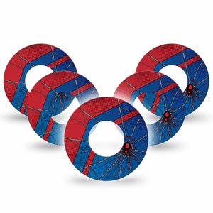 ExpressionMed Spider Man Freestyle Libre and Libre 2 Plus Tape, Abbott Lingo, 5-Pack Tape Marvel Character Inspired, Fixing Ring Tape Continuous Glucose Monitor Design