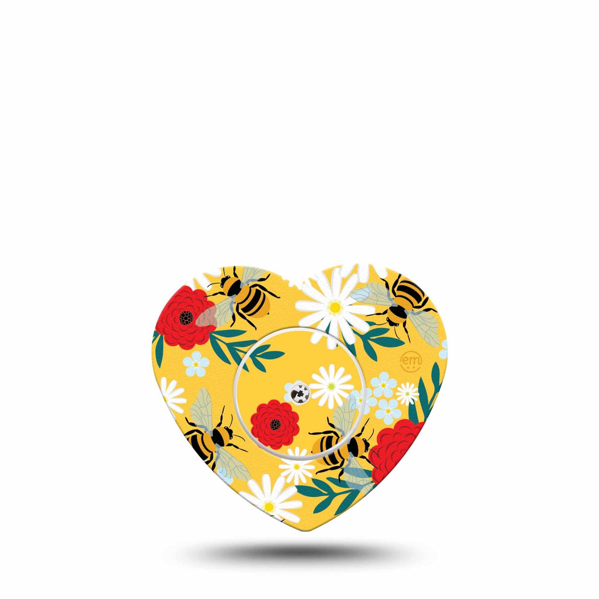 ExpressionMed Bees and Flowers Freestyle Libre 2 and Libre 2 Plus Heart Shape Tape, Abbott Lingo, Single Tape and Single Sticker Red and White Petals Plaster CGM Design
