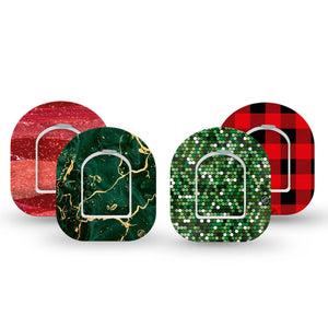 ExpressionMed Jolly Variety Pack Omnipod Mini Tape 4-Pack Tape and 4-Pack Sticker Variety Green and Red Xmas Adult Inspired, Adhesive Tape Pump Design