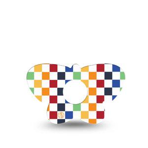 ExpressionMed Rainbow Checkerboard Freestyle Libre 3 and Libre 3 Plus Butterfly Shape Tape Single Tape Rainbow Checked, Overlay Patch CGM Design