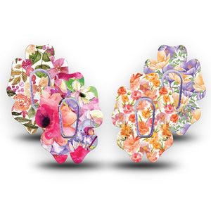 ExpressionMed Blooming Radiance Variety Pack Dexcom G6 Flower Shape Tape, 4-Pack Tape and 4-Pack Sticker Variety Orange Pink Flowers, Adhesive Patch Continuous Glucose Monitor Design
