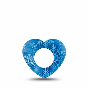ExpressionMed Falling Snow Freestyle Libre 2 and Libre 2 Plus Heart Shape Tape, Abbott Lingo, Single Tape Blue Snowflakes, Adhesive Patch CGM Design